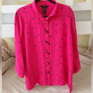 Ali Miles Watermelon Pink Toggle Front Loose Artsy Lagenlook Blouse 1X
